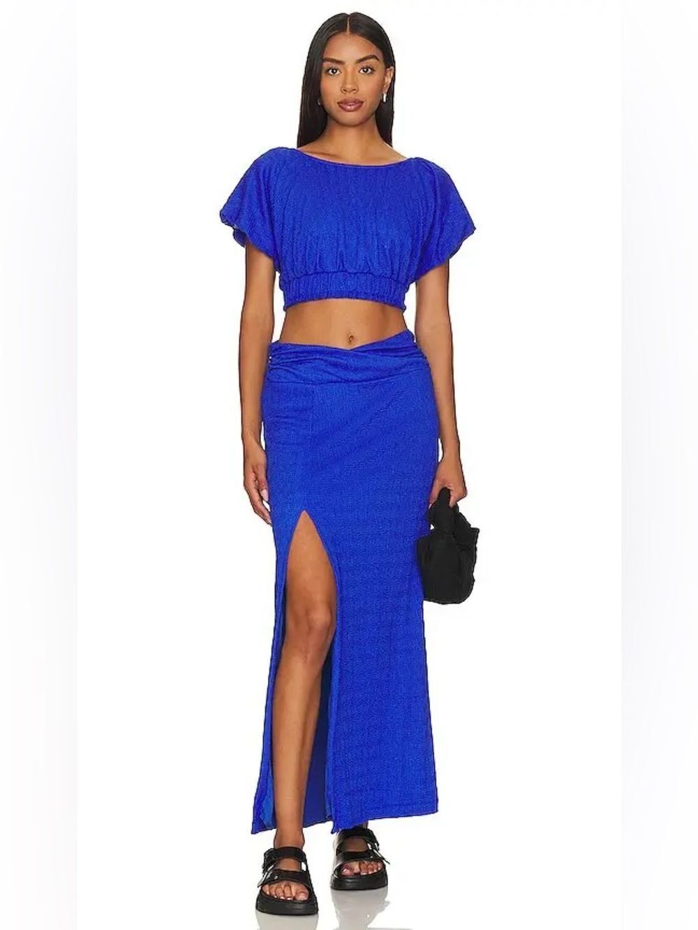 Free People Tovah Set in Blue Royal Blue Maxi skirt with Side Slit Size Small